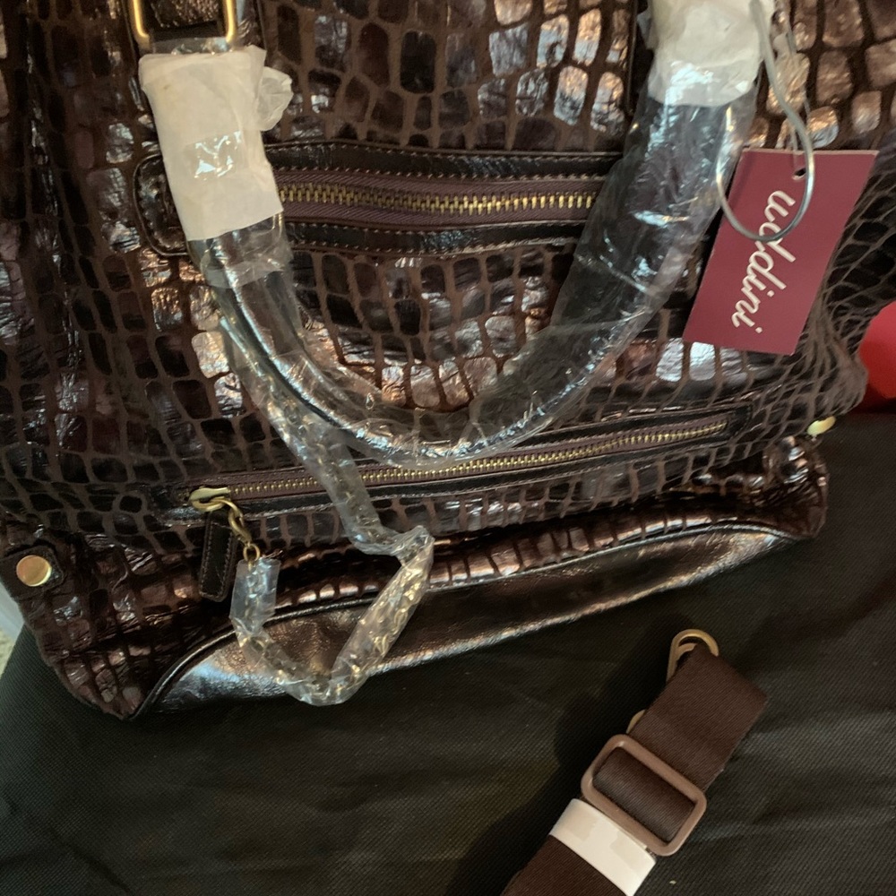 Metalic chocolate faux suede large tote